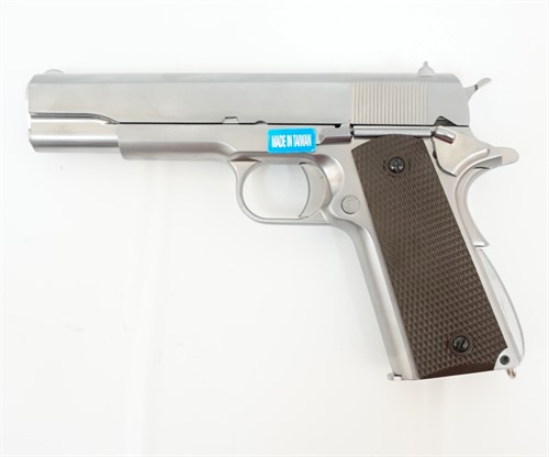 Пистолет WE COLT M1911А1, металл, хромированный, коричневые накладки, WE-E006A - фото 34831