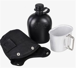 Подсумок Комплект Фляжка пластик 1л +Котелок 600мл +Чехол цвет черный - фото 44976