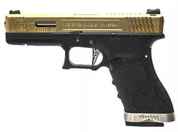 Пистолет WE GLOCK-17 G-Force металл слайд, черная рамка, золоченый слайд, шахта, Titanium Version WE