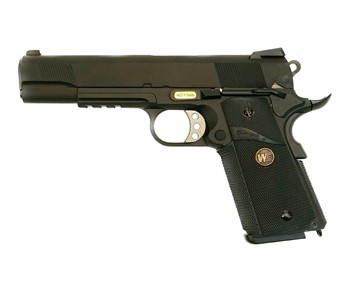 Пистолет WE Colt M1911A1, черный, металл, с рельсой M.E.U, GBB