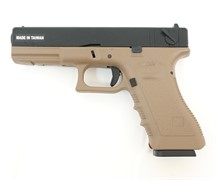 Страйкбольный пистолет движ. затвор KJW GLOCK G18 GBB  KP-18.GAS TAN
