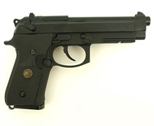 Страйкбольный пистолет движ. затвор WE Beretta M92F СО2 черный, металл, рельса, WE-M008-CO2